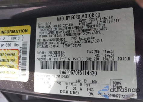 2015 Ford Fusion S z USA, uszkodzony, nr VIN 1FA6P0G70F5114820